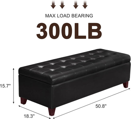 Joveco Storage Ottoman Bench, 51 Inch Leather Tufted Upholstered Bench for End Foot of Bed, Bedroom, Living Room, Black