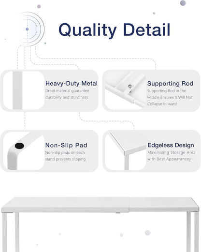 Nxconsu Cabinet Shelf Expandable Organizer Riser Rack for Kitchen Pantry Cupboard Under Sink Countertop Home Organization Extra Storage Space Saver Heavy Duty Metal Edgeless Design White Extra Large