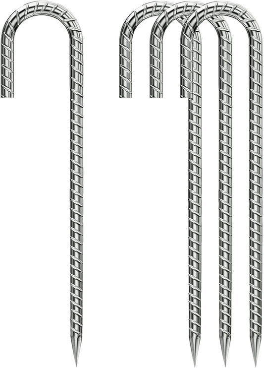 Rebar-Stakes-12-Inch, Ground Stakes Heavy Duty J-Hook Galvanized Anti-Rust Heavy Duty Ground