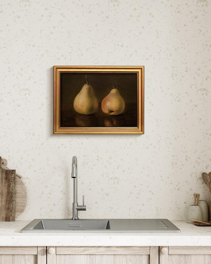 HUARCEY Gold Framed Vintage Wall Art for Living Room, Pear Fruits Painting Prints Shelf Decor for Kitchen, Aesthetic Bedroom Wall Art Decor, Christmas Gift for Friends or Family (Two Pears 12"x16")