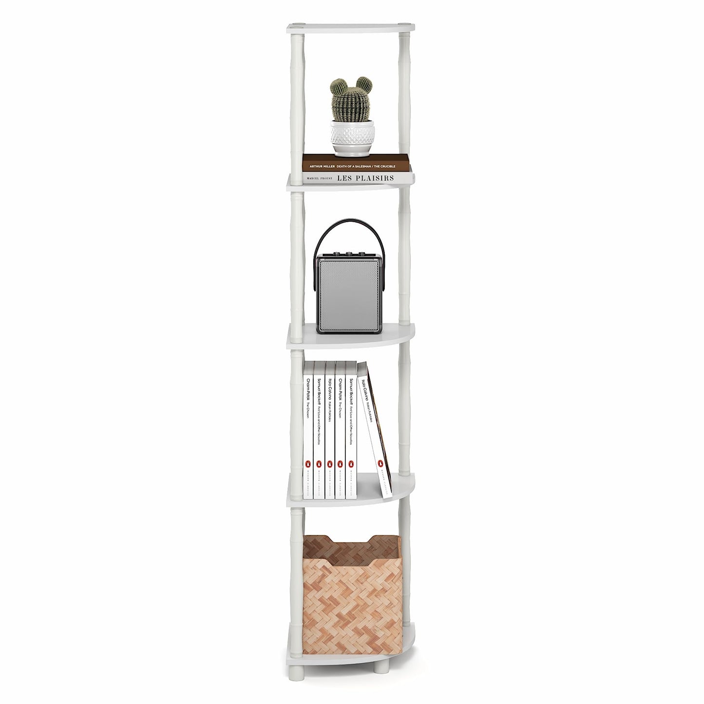 Furinno Turn-N-Tube Storage Shelves, 5-Tier Open Frame Book Shelf, Standing Corner Shelf, Toolless