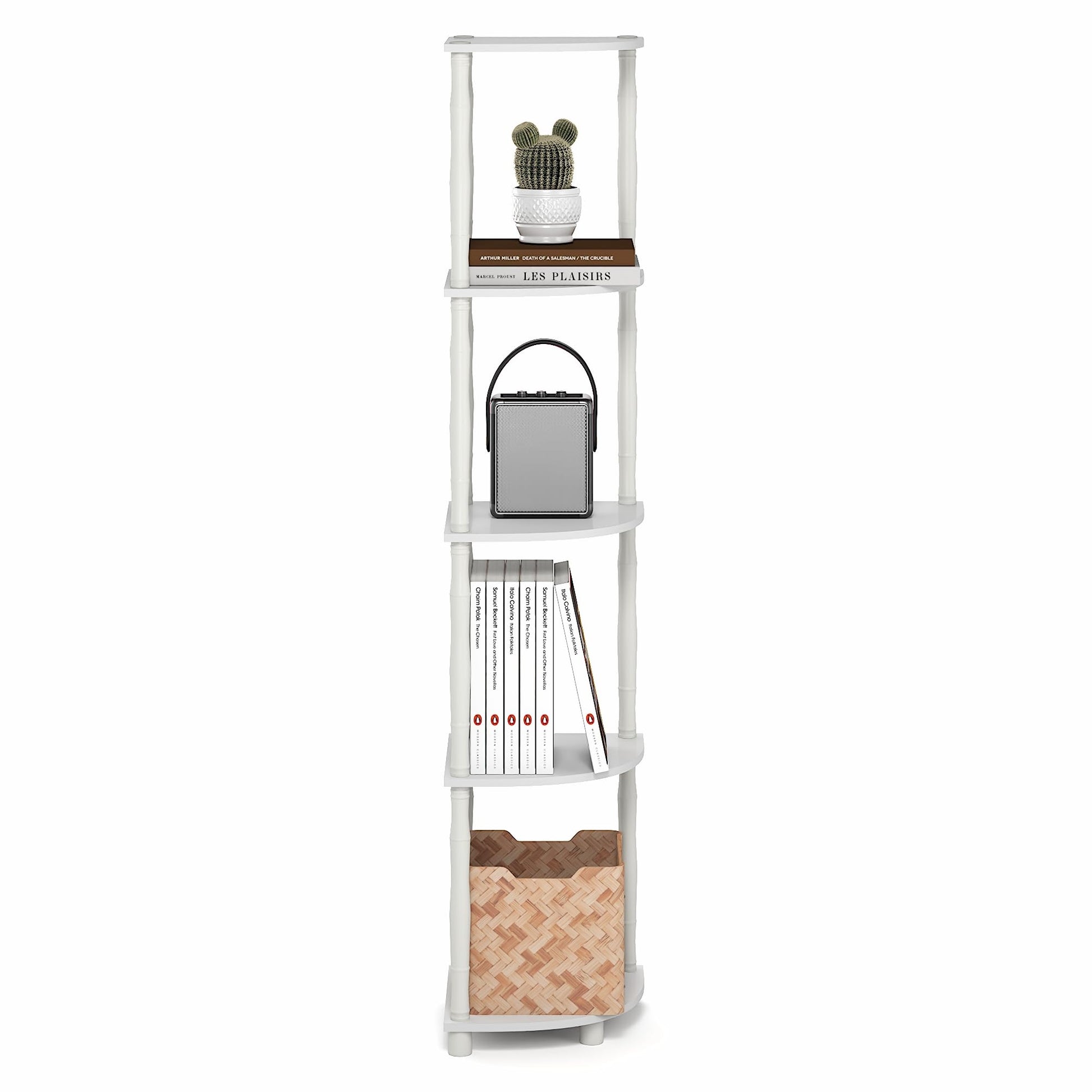 Furinno Turn-N-Tube Storage Shelves, 5-Tier Open Frame Book Shelf, Standing Corner Shelf, Toolless