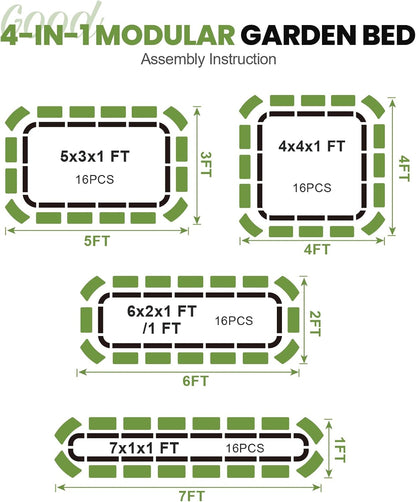 G GOOD GAIN Raised Garden Bed Kit | 2Pcs 4-in-1 Adjustable Galvanized Metal Planter Boxes for Outdoor Vegetables, Flowers Herb | Multiple Sizes (5x3x1ft, 4x4x1ft, 6x2x1ft, 7x1x1ft), Green