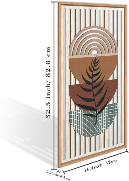IARTTOP Large Boho Wall Art Set Of 3 Framed Mid Century Modern Wall Decor Abstract Geometric Wood Wall Art For Bedroom Living Room Office 16"x 32"