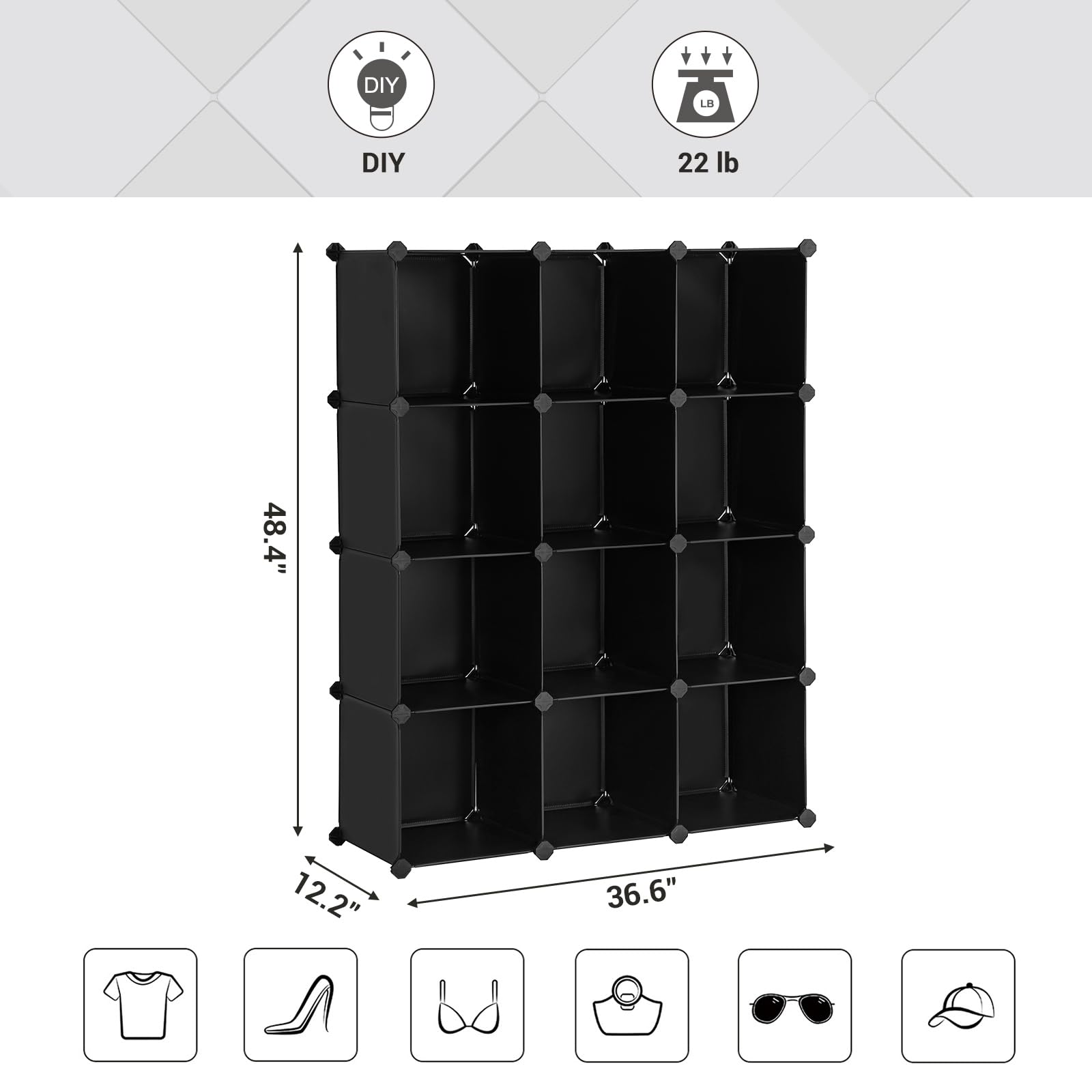 SONGMICS Cube Storage Organizer, Set of 12 Plastic Cubes, Book Shelf, Closet Organizers and