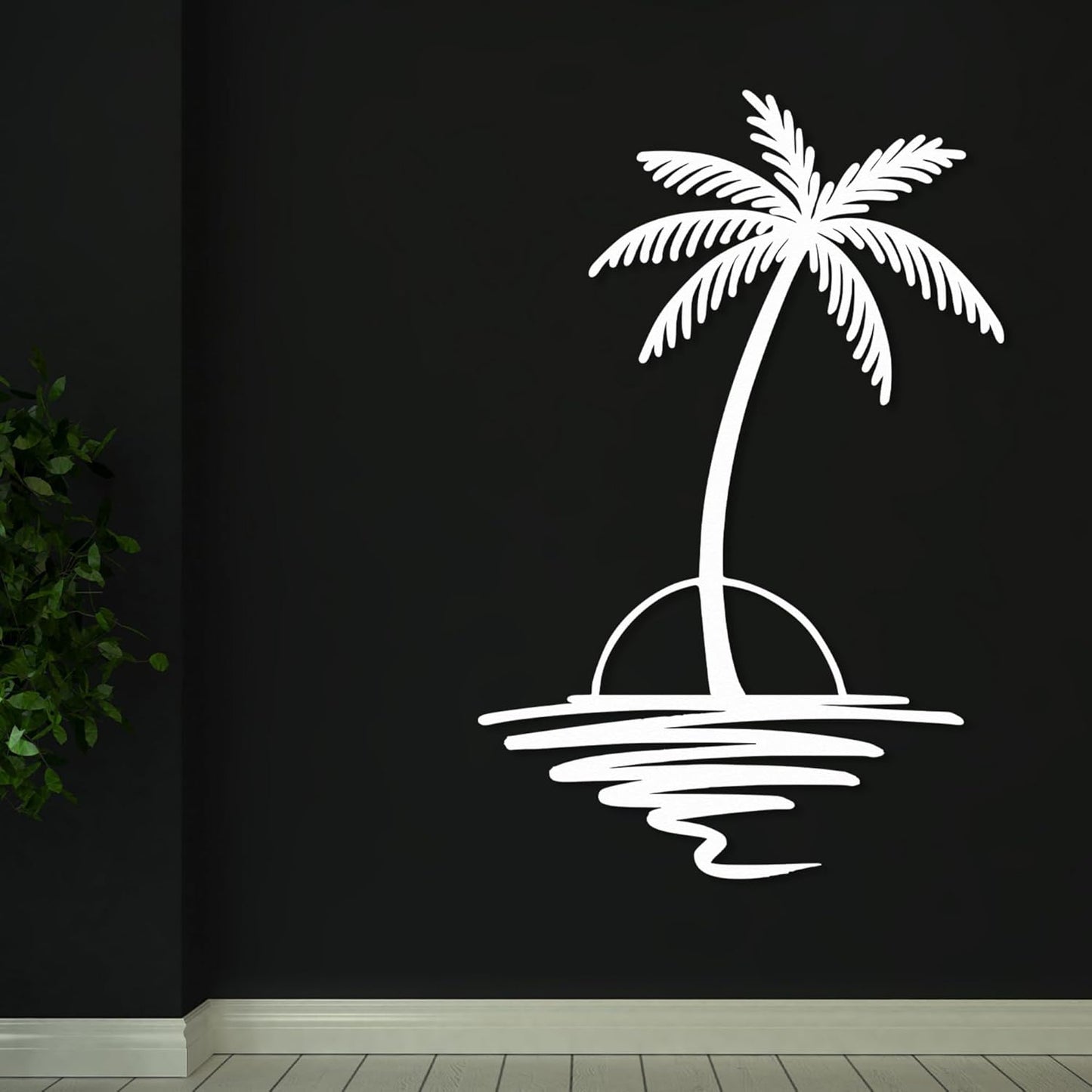 Metal Palm Tree with Sunset Wall Art, Large Outdoor Wall Decor, Tropical Beach Coastal Decor for Living Room, Bedroom, Garden Home Wall Sign, Perfect Metal Wall Art for Beach House, Coastal Theme, and Home Decoration (White, 18 x 14 inches)