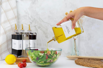 Molimoli Olive Oil Dispenser Bottle for Kitchen, Automatic Pourer, Glass Dispenser for Kitchen, Olive Oil Cruet, | Set of 4 - Gold