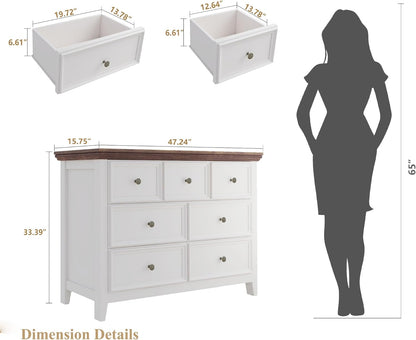 BLANKSPACE 7 Drawer Dresser, Modern Farmhouse Dresser Chest of Drawer for Bedroom, Chest of Drawers Storage Cabinet for Living Room, Entryway, Hallway, Antique White