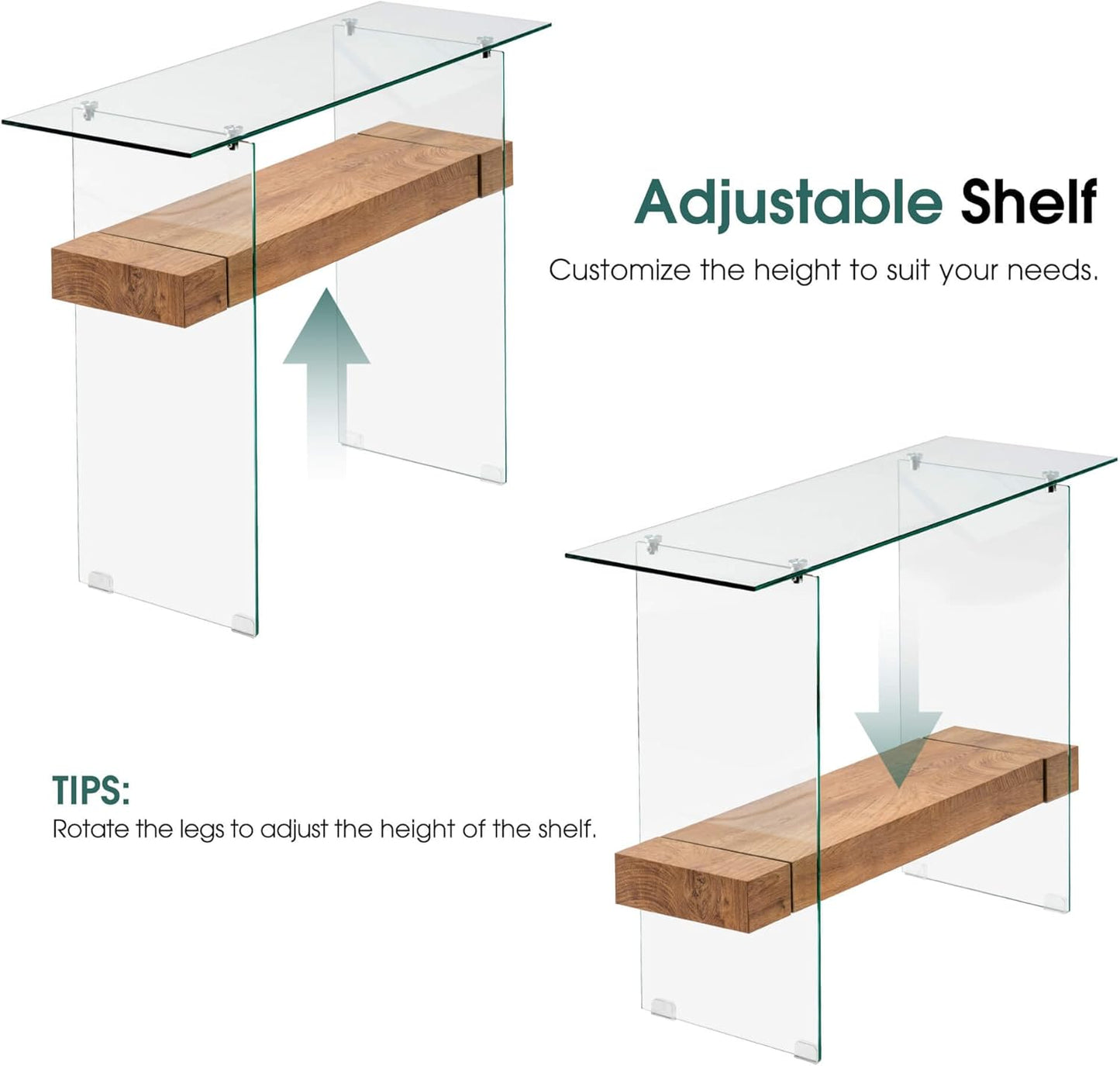 ivinta Glass Console Table with Storage, 39.4" Modern Narrow Entryway Table for Living Room, Entrance, Hallway or Bedroom 5101 (Natural Wood)
