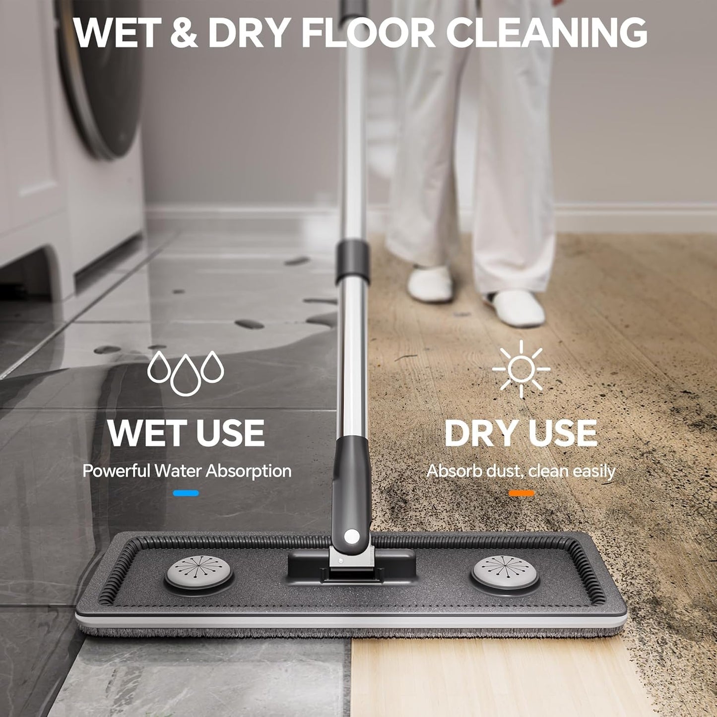 Compact Flat Mop and Bucket Set with Wringer, 360° Rotating Mop Head, 6 Reusable Microfiber Pads, Hands-Free Self-Cleaning System for Hardwood, Tile, Laminate, Vinyl, Walls & Windows