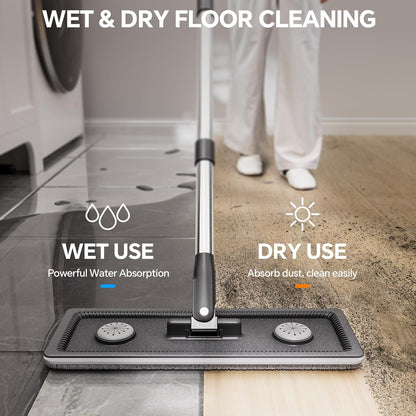 Compact Flat Mop and Bucket Set with Wringer, 360° Rotating Mop Head, 6 Reusable Microfiber Pads, Hands-Free Self-Cleaning System for Hardwood, Tile, Laminate, Vinyl, Walls & Windows