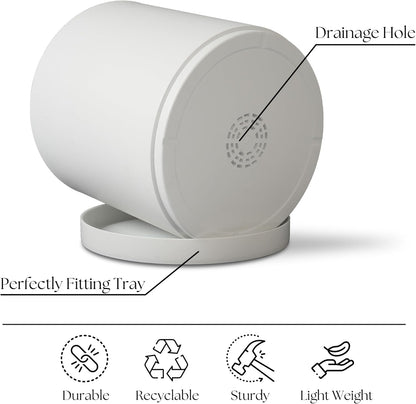Modern 12 Inch Plant Pot with Drainage Hole & Saucer – Indoor Outdoor White Planter, Lightweight Durable Plastic