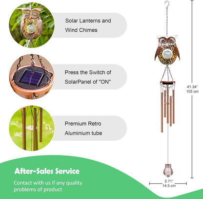 Wind Chimes Outdoor Indoor Decor: Birthday Gifts for Mom Grandma - Outside Lights for Garden Yard Patio Porch(Owl)