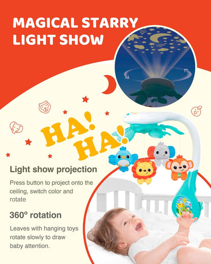 KiddoLab Baby Crib Mobile with Relaxing Music. Includes Ceiling Light Projector with Stars, Animals. Musical Crib Mobile with Timer. Nursery Toys for Babies Ages 0 and Older (New 2025 Model)
