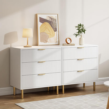 GAOMON 3 Drawer Dresser, Wood Chest of Drawers Organizer Storage with Gold Handle, Small Storage Cabinet, Modern Design Dresser for Bedroom, Living Room, Closet, Hallway, Entryway, White