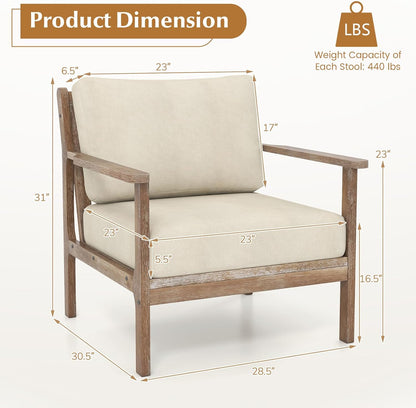 Giantex Mid Century Modern Accent Chair, Wooden Arm Chair w/Solid Wood Frame, Removable Seat Cushion & Pillow, Vintage Comfy Reading Chair for Living Room, Bedroom, Study