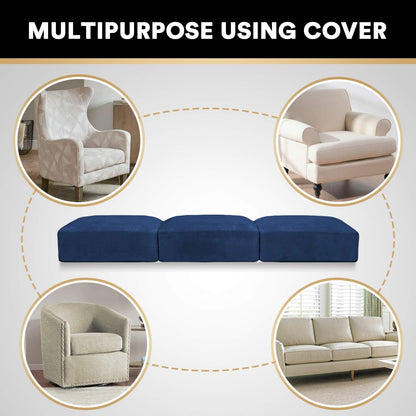 PrinceDeco Couch Cushion Covers, Stretch Washable Sofa Cushion Cover, Fitted Sofa Slipcover Velvet Fabric Non-Slip Furniture Protector for Dog,Pets, Kid (Each Width Up to 29.5", Navy)