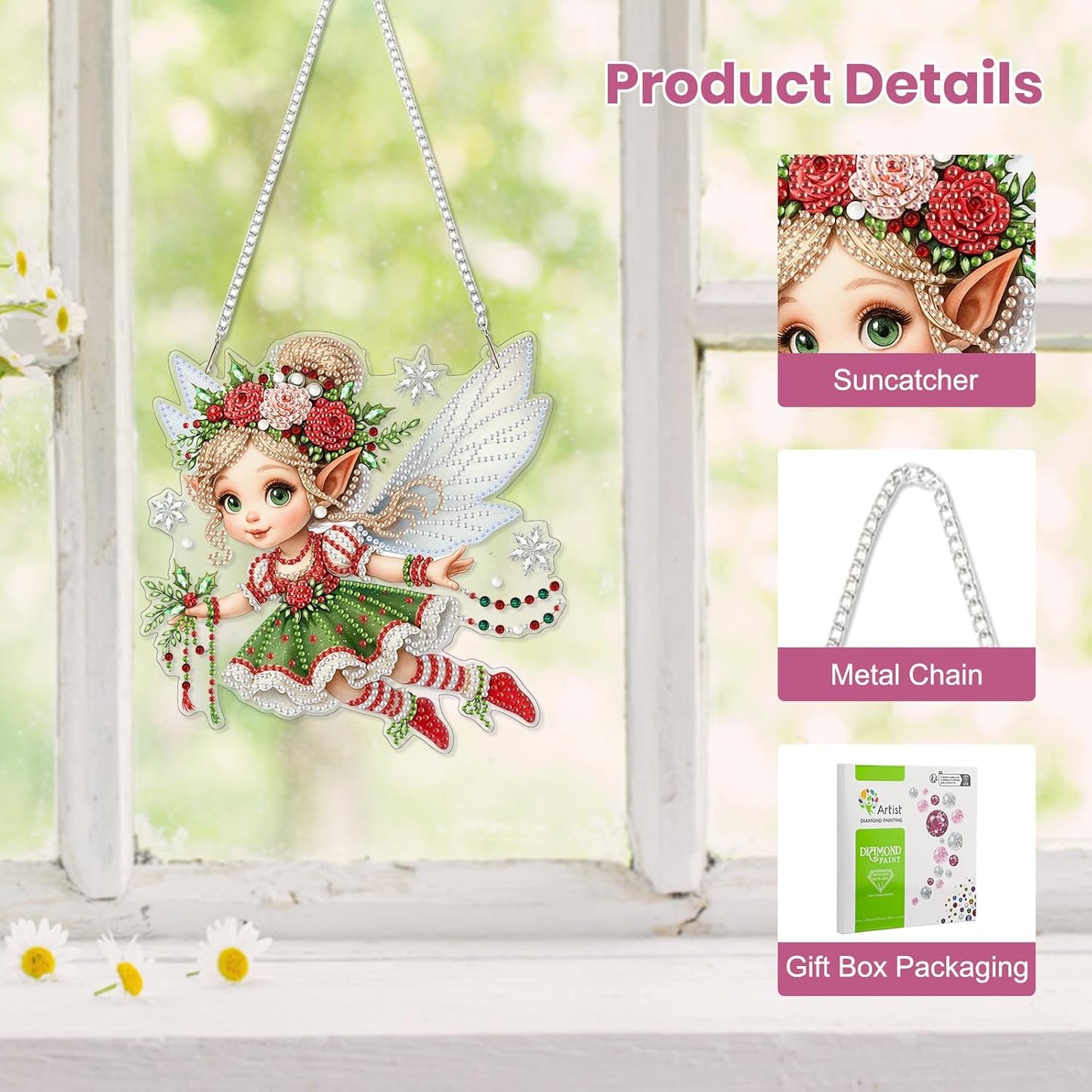 EOBROMD Diamond Hanging Art Kits for Adults, Diamond Art Painting Fairy Window Pendant Kits Suncatchers, DIY Special Shaped Rhinestone Adults, Home Wall Decor