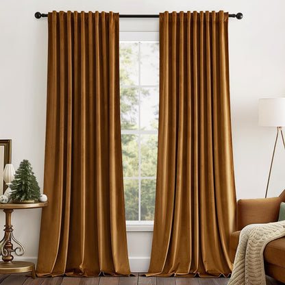 MIULEE Gold Brown Velvet Curtains 84 inches Long 2 Panels - Luxury Pinch Pleated Room Darkening Blackout Window Drapes for Bedroom Living Room Thermal Insulated Super Soft, Back Tab Rod Pocket