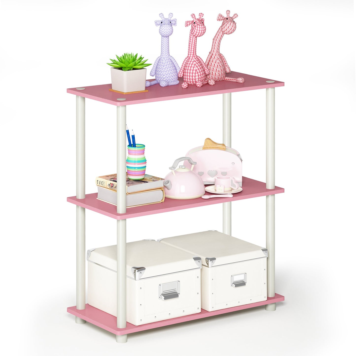 Furinno TURN-N-TUBE Storage Shelves, 3-Tier Book Shelf, Corner Shelf, Toolless Open Shelves, for