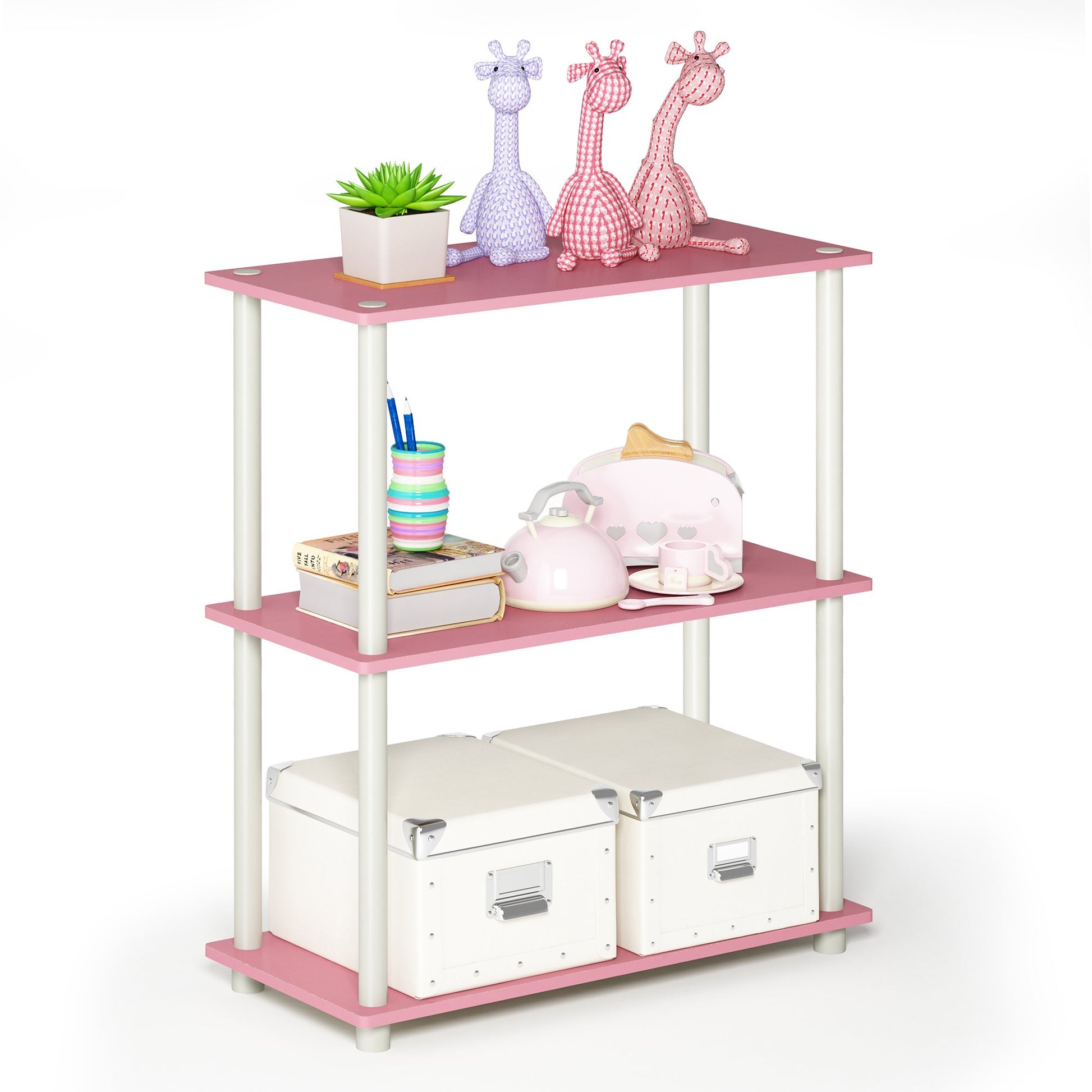 Furinno TURN-N-TUBE Storage Shelves, 3-Tier Book Shelf, Corner Shelf, Toolless Open Shelves, for