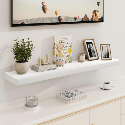 White Floating Shelves 48 Inch Long, 8 Deep Floating Shelves for Wall, Rustic 48" Long Fireplace Mantel, Large 48 x 8 Wall Shelves for Bedroom, Living Room, Bathroom, White Deep Shelves Set of 1