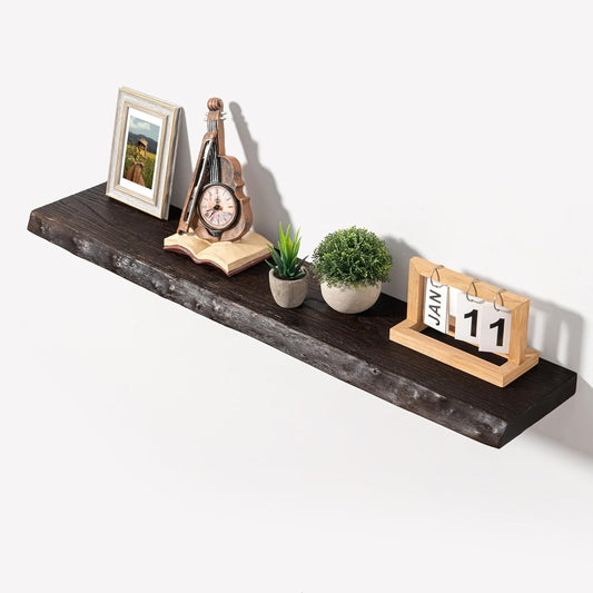 Axeman 40 inch Floating Shelves for Wall - 8'' D Live Edge Rustic Solid Elm Wood Floating Shelves Wall Mounted, Wall Shelves with Invisible Bracket for Living Room Bedroom Kitchen, Set of 1 Walnut