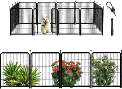 Dog Playpen 32 inch 16 Panels, Puppy Playpen Indoors, Dog Fence Outdoor for Yard, Wide Door Low Threshold Garden Fence for Medium/Large Pets. Black Dog Pens Total 35.4 Ft(L)