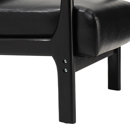 Glitzhome Accent Armchair with Walnut Ruberwood Frame, Black PU Leather Lounge Chair for Living Room