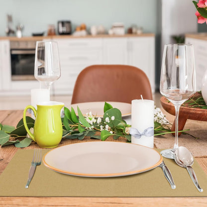 MANSPHIL Cloth Placemats Set of 6, Double Layer Faux Linen Place Mats Heat Resistant Washable Table Mats for Dining Kitchen Indoor Outdoor Use - 13x19 Inch Khaki