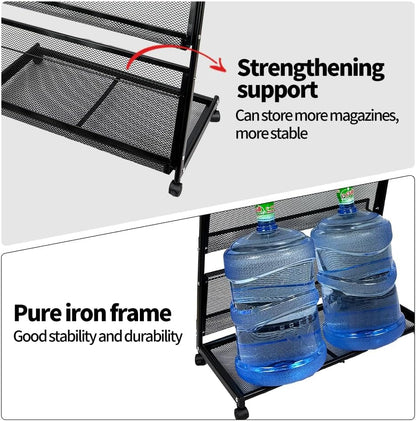 floor magazine rack brochure display stand for offices and public reception area，literature rack with 4 Universal wheels (59"×27"×14")