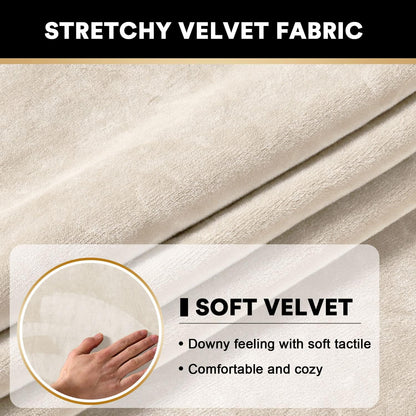 PrinceDeco Velvet Couch Cushion Cover Stretch Sofa Seat Covers Washable Cushion Slipcover for Chair Love Seat Sofa Cushion Furniture Protector Seat Cushion Sofa Cover (Each Width Up to 29.5", Ivory)