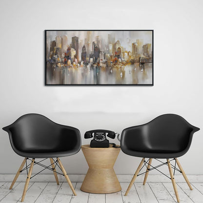 New York City Wall Art -Framed Modern Abstract Wall Art for Living Room, Office & Bedroom Cityscape & Paintings for Bedroom brooklyn bridge Pictures Wall Decor Chicago Artwork for Walls 20×40IN