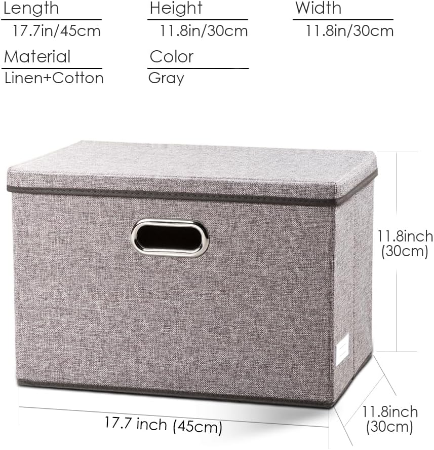 PRANDOM Large Collapsible Storage Bins with Lids [3-Pack] Linen Fabric Foldable Storage Boxes Organizer Containers Baskets Cube with Cover for Home Bedroom Closet Office Nursery (17.7x11.8x11.8)