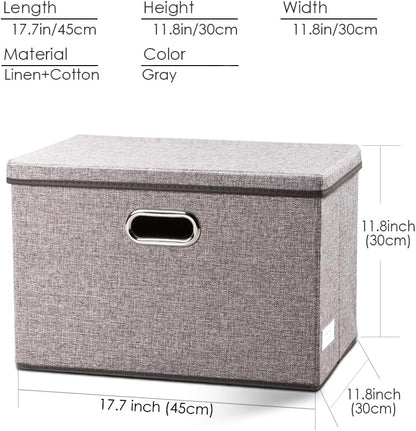 PRANDOM Large Collapsible Storage Containers with Lids [5-Pack] Linen Fabric Foldable Storage Bins Boxes Organizer Baskets Cube with Cover for Home Bedroom Closet Office Nursery (17.7x11.8x11.8)