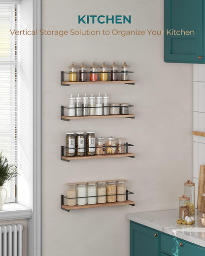 OROPY Spice Rack Wall Mounted, Rustic Wood Hanging Rack for Over The Stove, Kitchen Wall, 2 Pack
