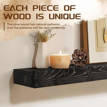 48x7x3 Fireplace Mantel - Solid Rustic Wood - Wall Mounted Floating Shelf with Invisible Heavy Duty Steel Bracket (Weathered Black)