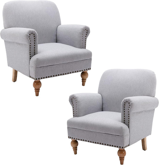 chairus Linen Accent Chair for Living Room Set of 2 Upholstered Mid Century Modern Single Sofa Chair with Solid Wood Legs Comfy Reading Chair Armchair for Bedroom/Office Room/Recption/Lounge, Grey