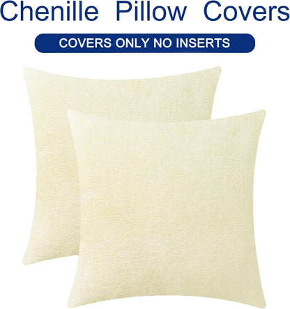 CaliTime Throw Pillow Covers Decorative 16 X 16 Inches Pack of 2 Cozy Chenille Cushion Cases for Couch Sofa Bed Living Room Home Beige