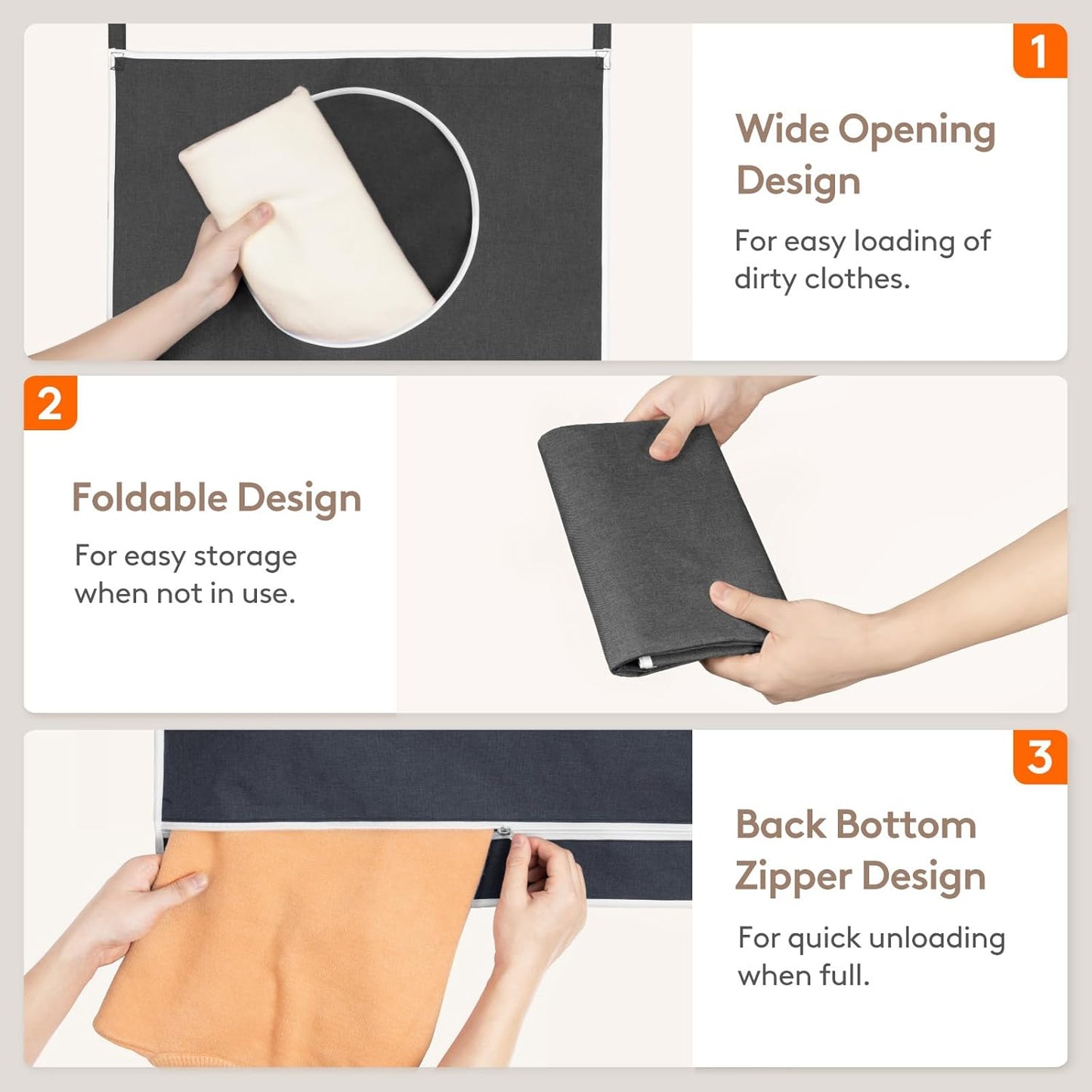 Lifewit 2 Pack Over Door Laundry Hamper, Large Collapsible Hanging Laundry Hamper, Hanging Laundry Basket Bag for Bathroom Bedroom Dirty Clothes Storage Organizer, Dark Gray