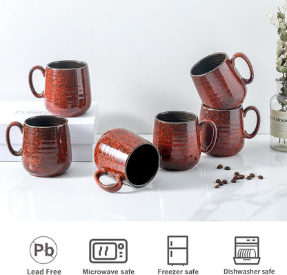 Hasense Coffee Mugs 8 oz, Ceramic Small Espresso Cups Set of 6, Mini Cups with Handle for Coffee, Tea and Cocoa, Modern Mugs for Mother's Day Gift, Dishwasher & Microwave Safe, Red