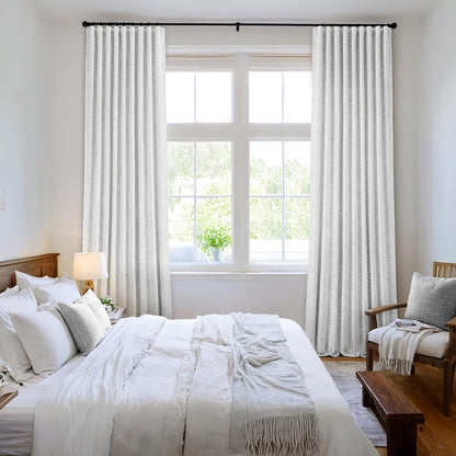 MIULEE Greyish White 100% Blackout Linen Curtains 84 Inch 2 Panels Set Double Sided No Coating Pleated Back Tab Black out Long Thermal Insulated Pinch Pleat Bedroom Living Room Darkening Window Drapes