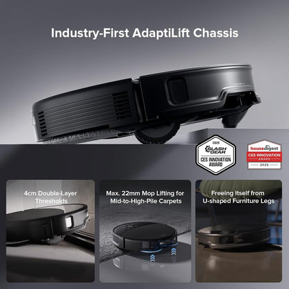 roborock Saros 10R Robot Vacuum and Mop, 22,000 Pa Suction, Zero-Tangling, 3.14’’ Ultra Slim, FlexiArm Riser Technology for Carpet & Floor, Corner & Edge Cleaning, Self-Emptying, Hot Air Drying, Black