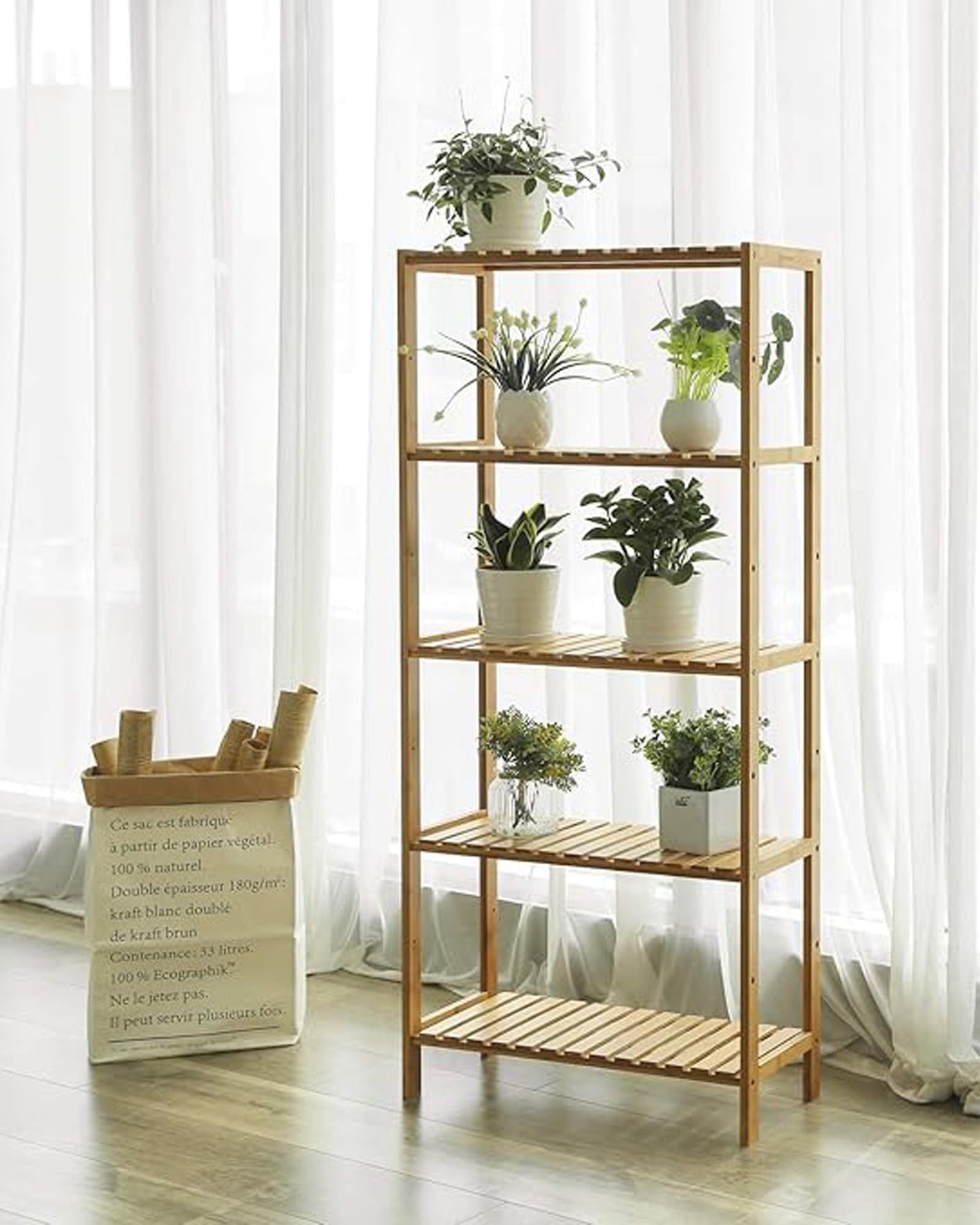 SONGMICS 5-Tier Bamboo Shelf, Freestanding Bathroom Storage Rack
