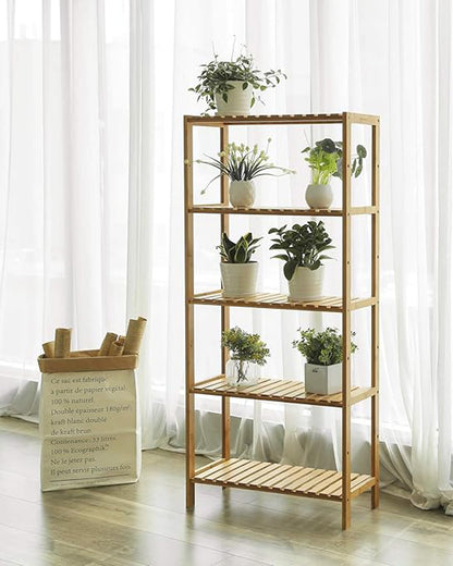 SONGMICS 5-Tier Bamboo Shelf, Freestanding Bathroom Storage Rack