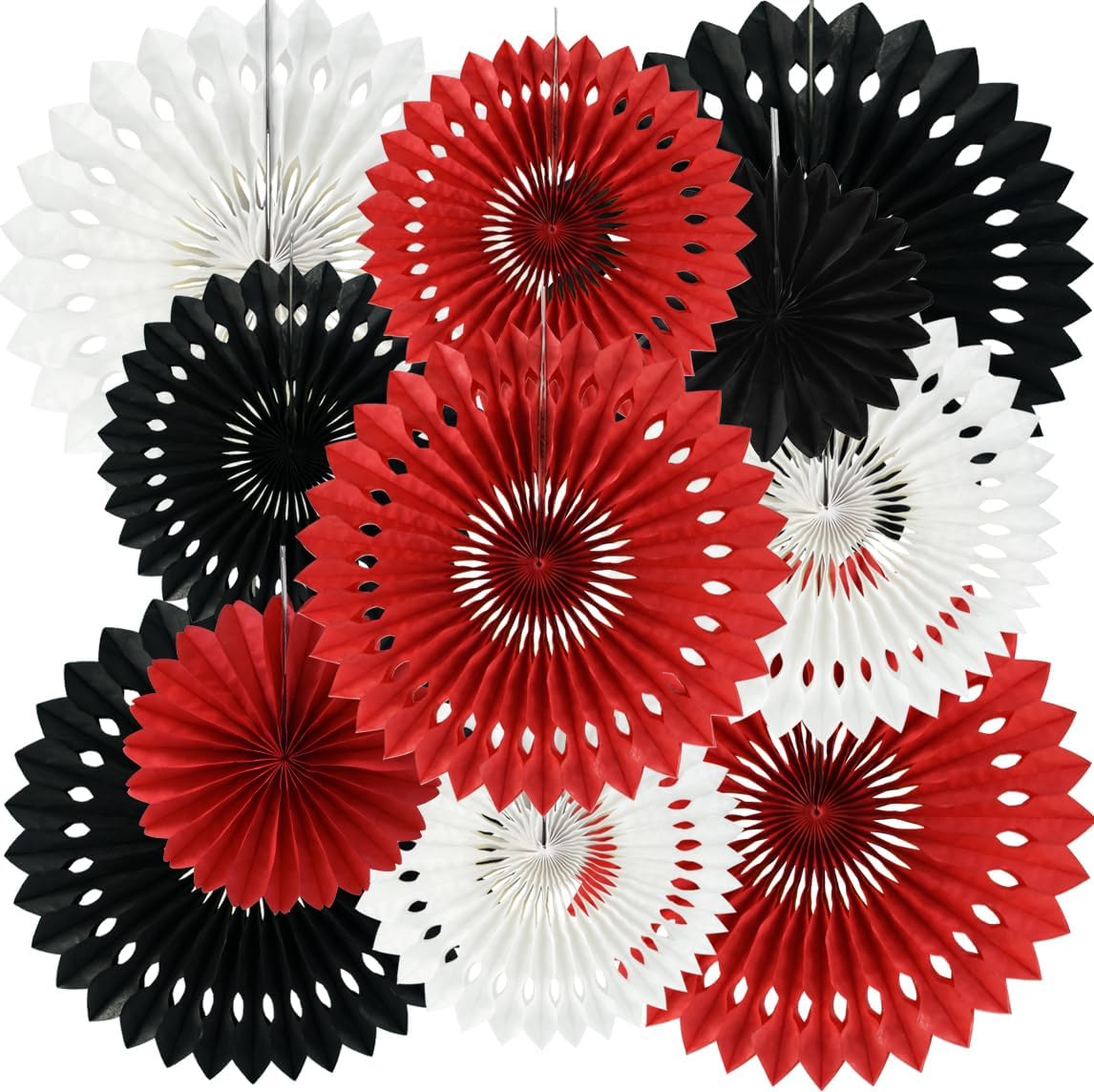 BEISHIDA Red Black White Hanging Honeycomb Round Paper Fans Decoration Tissue Paper Fan Garland for Birthday Christmas Wedding Party Supplies（11packs）