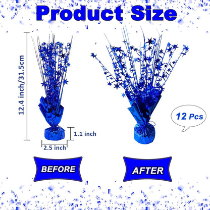 12 Pack Metallic Foil Spray Centerpiece Star Table Decoration Burst Table Centerpieces for Birthday Wedding Anniversary Graduation Holiday Party Supplies Decor, Blue