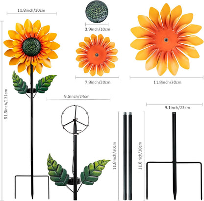 Sunflower Solar Wind Spinner, 52" Metal Wind Spinner with Kinetic Wind Sculpture Windmills for Outdoor Lawn & Garden Patio Decoration