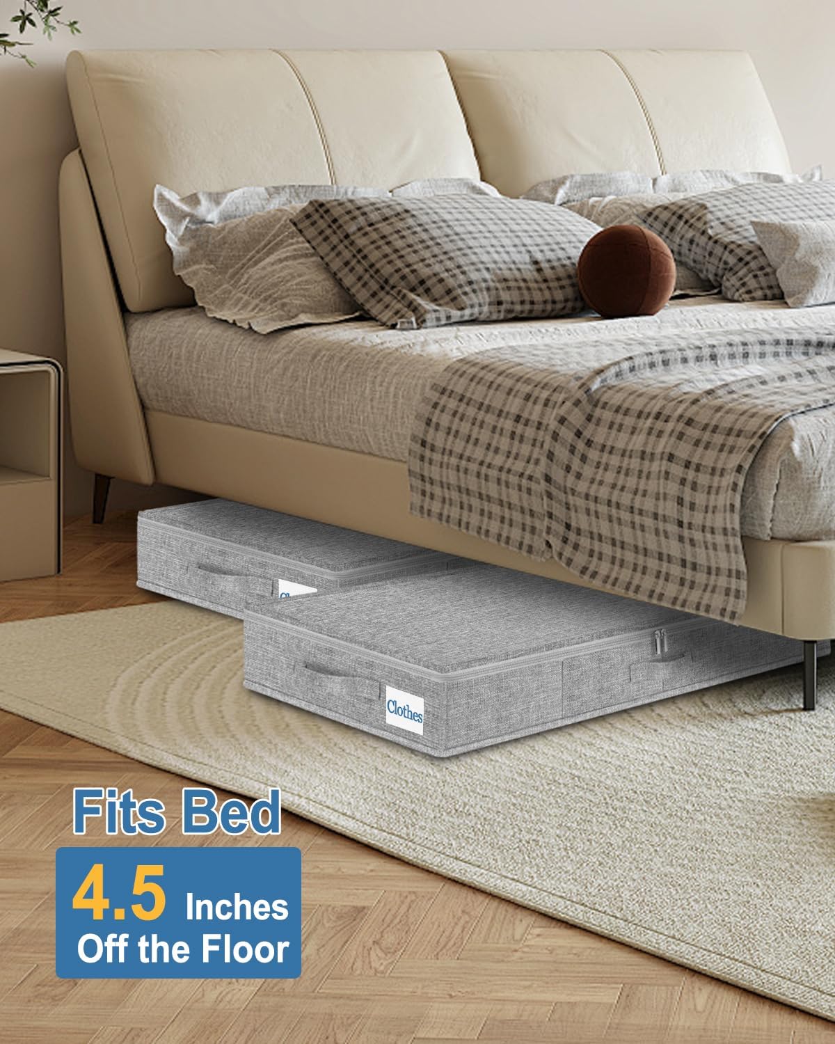 Cirhy Under Bed Storage Containers, 4.5 Inch Tall Low Profile Under Bed Storage with Sturdy Sidewalls & Bottom, UnderBed Storage for Clothes,Shoes, Pillow, Blankets Organizer, 2 Pack Grey