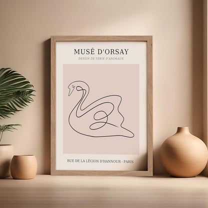 Poster Master Vintage Poster - Retro One Line Swan Drawing Print - Swan Art - Bird Art - Minimal Gift for Her, Animal Lover - Abstract Decor for Home, Office, Bedroom, 16x20 Beige Framed